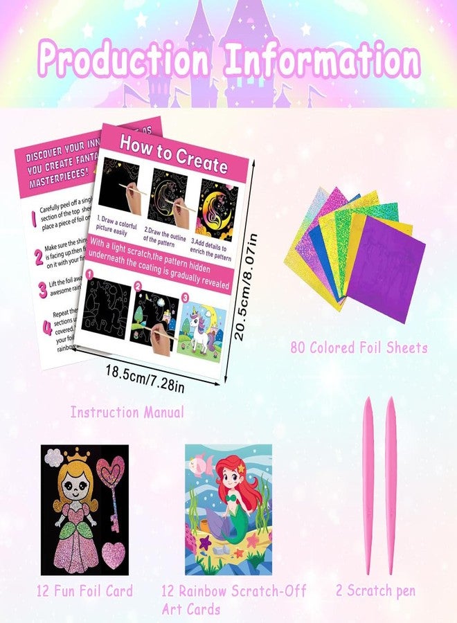 PATPAT® Princess Colouring Book for Kids, DIY Craft Kits with 12 Art Sheets, 80 Colorful Glitter Foil Paper, 2 Scratching Sticks, Foil Coloring Book for Kids 5 Years Suitable as a Gift for Girls - Image 3